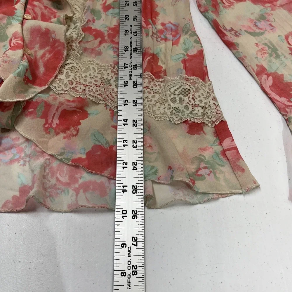 Free People Top Ivory Pink Floral‎ Ruffle Button Down Size M Victorian Feminine